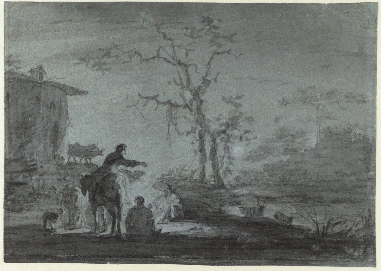 Hyrdere af et lejrbål ved Moonlight af Jan Asselijn (possibly)