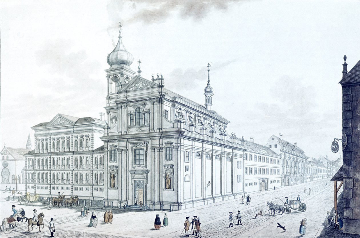 Hibernianerkirken (irske franciskanere) og Hibernianergade (Hybernská), 1781 af Jan Balzer