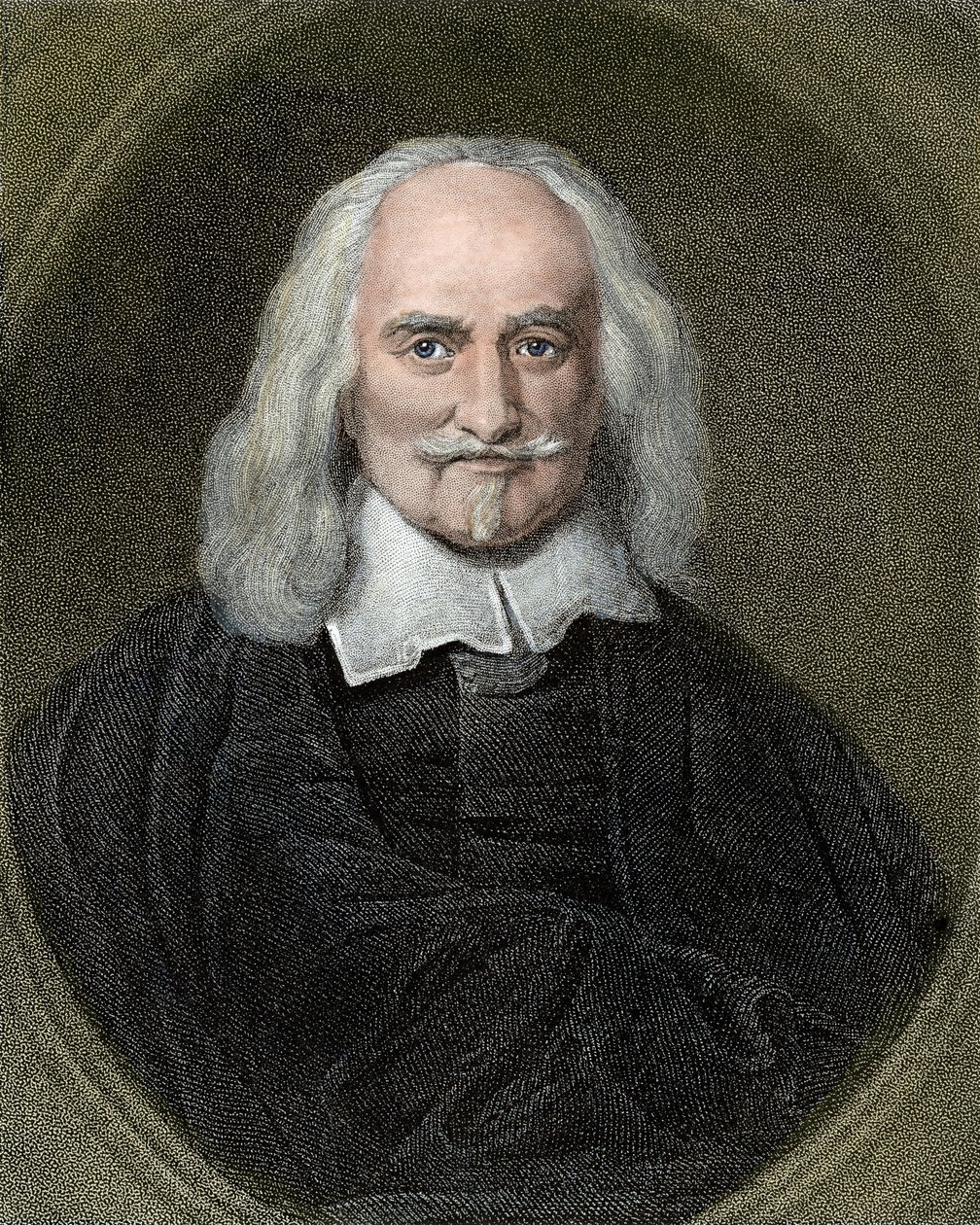 Portræt af Thomas Hobbes (1588-1679) engelsk filosof. 1800-tallets farvestik. af Jan Baptist (after) Jaspers