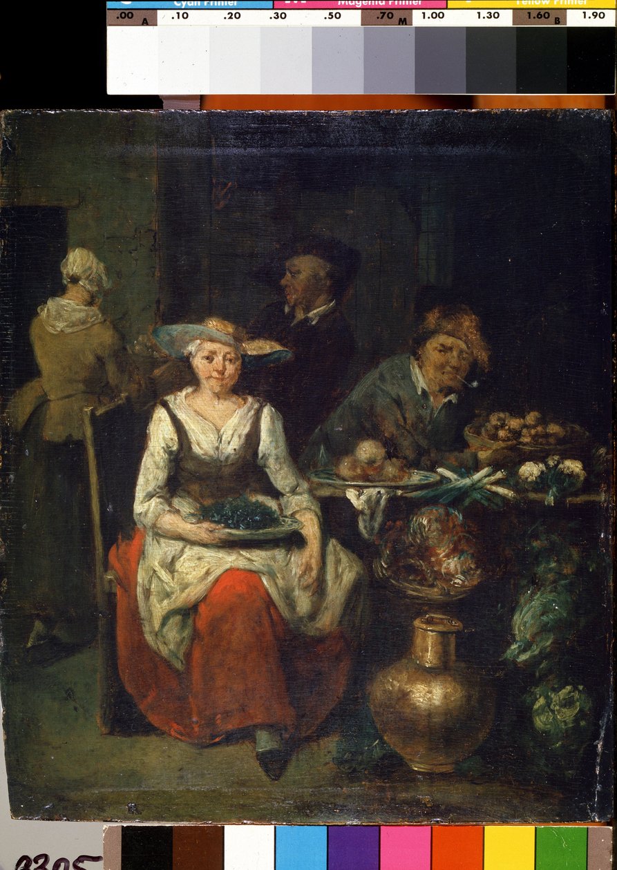 Hos frugt- og grønthandleren (Hos en Grønthandler). Maleri af Jan Baptist Lambrechts (1680-1731). flamsk kunst. Olie på træ. Statens M. Ciurlionis kunstmuseum, Kaunas af Jan Baptist Lambrechts