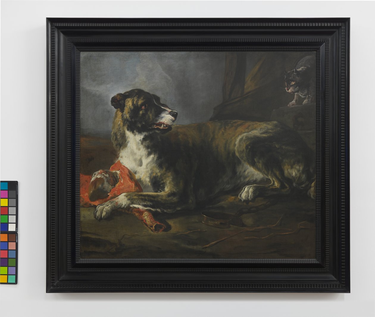 En ornehund med et kødstykke nær en rasende kat, ca. 1647-55 (olie på lærred) af Jan Baptist Weenix
