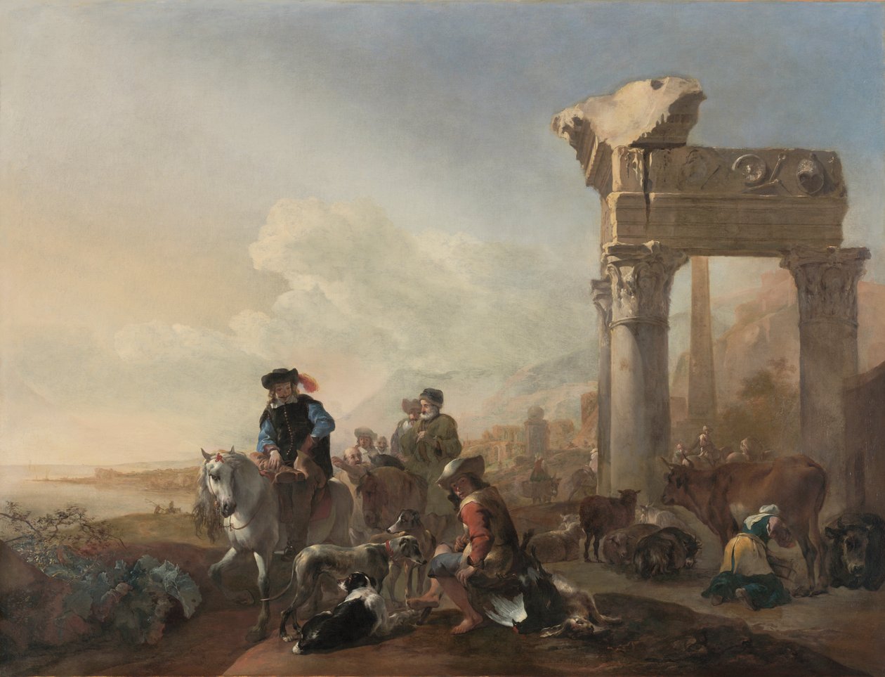 Jægere i nærheden af ruiner af Jan Baptist Weenix