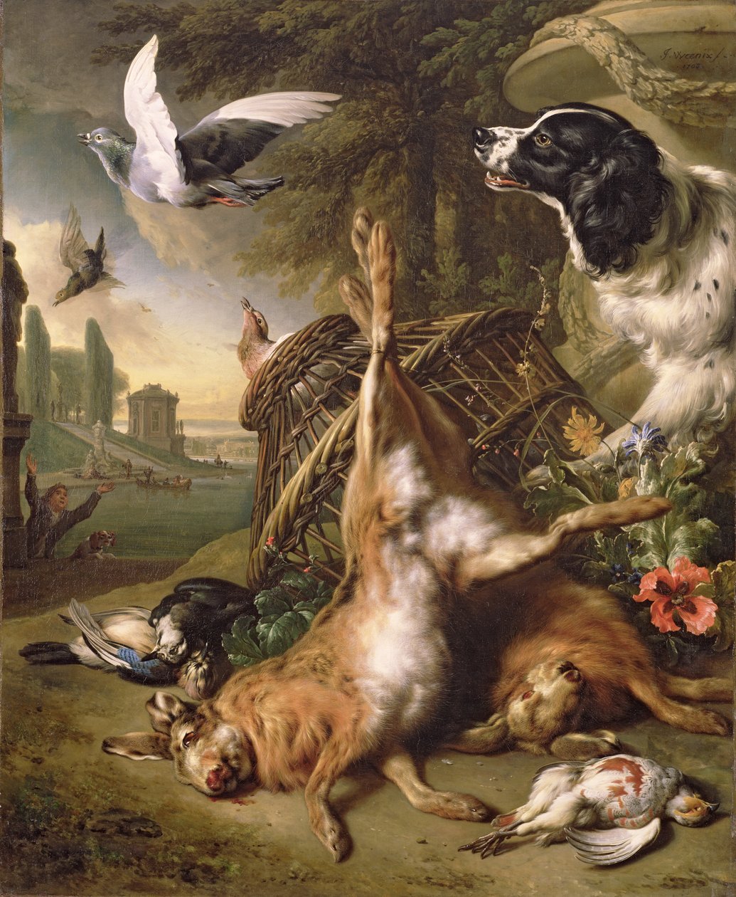 Stilleben med dødt vildt og harer af Jan Baptist Weenix