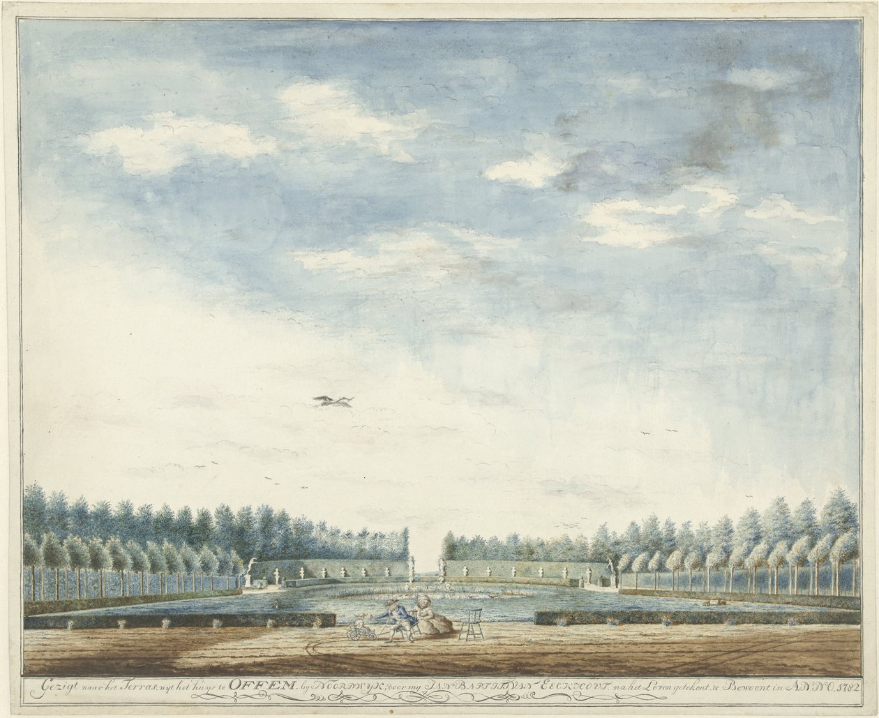 Haven til huset Offem, nær Noordwijk Vender mod terrassen, fra huset i OFFEM by Noordwyk (titel på objekt) af Jan Baptist van Eeckhout