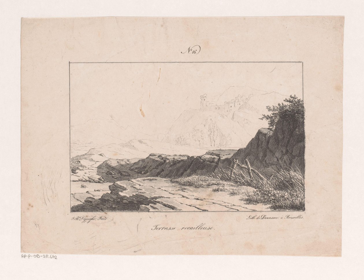 Rotsplateau Stenet terrasse (titel på objekt) Principper for landskaber tegnet fra naturen og udført på sten (serietitel) af Jan Baptiste de Jonghe