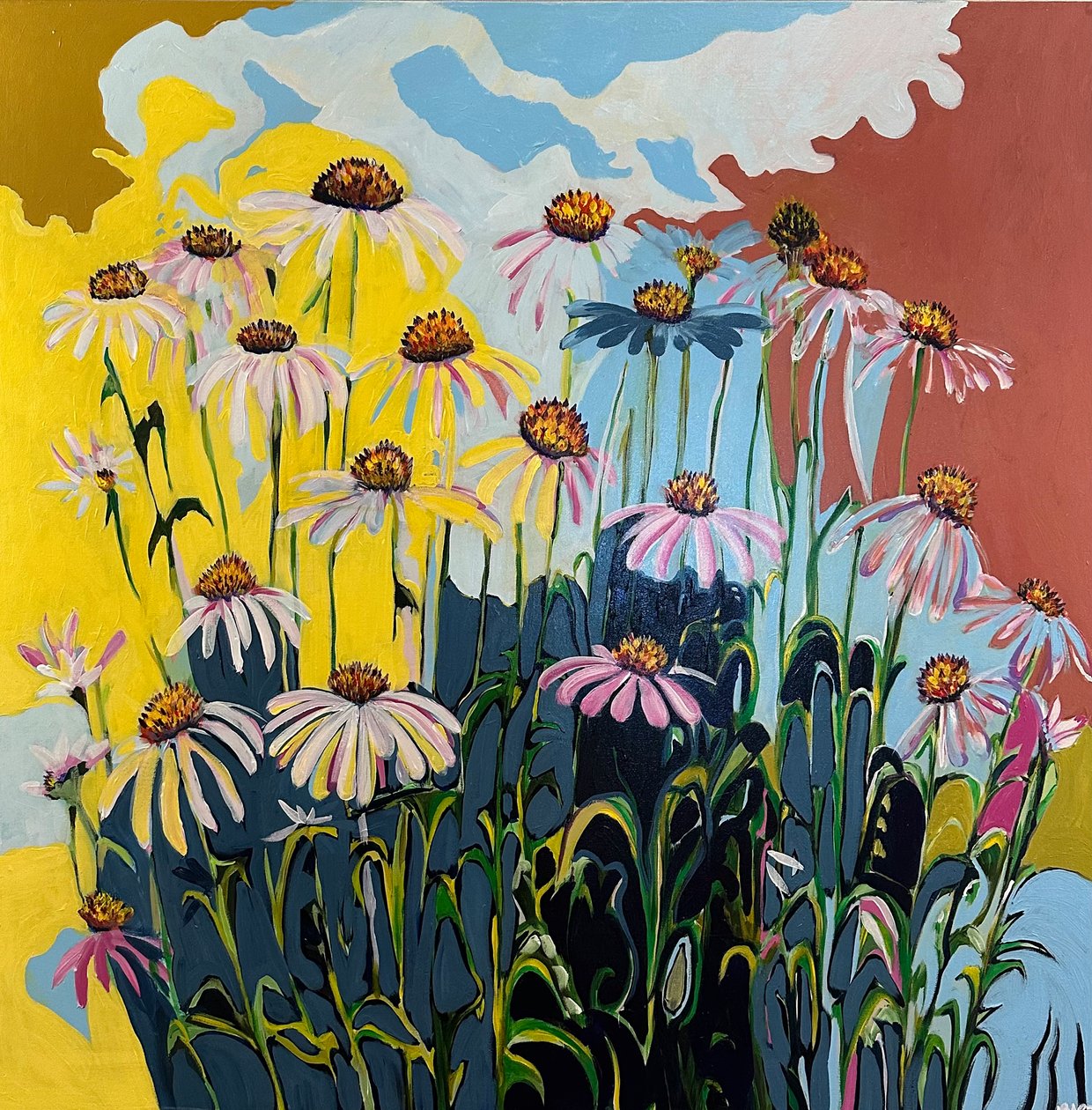Cone Flower, 2024 (akryl på lærred) af Jan Barzottini