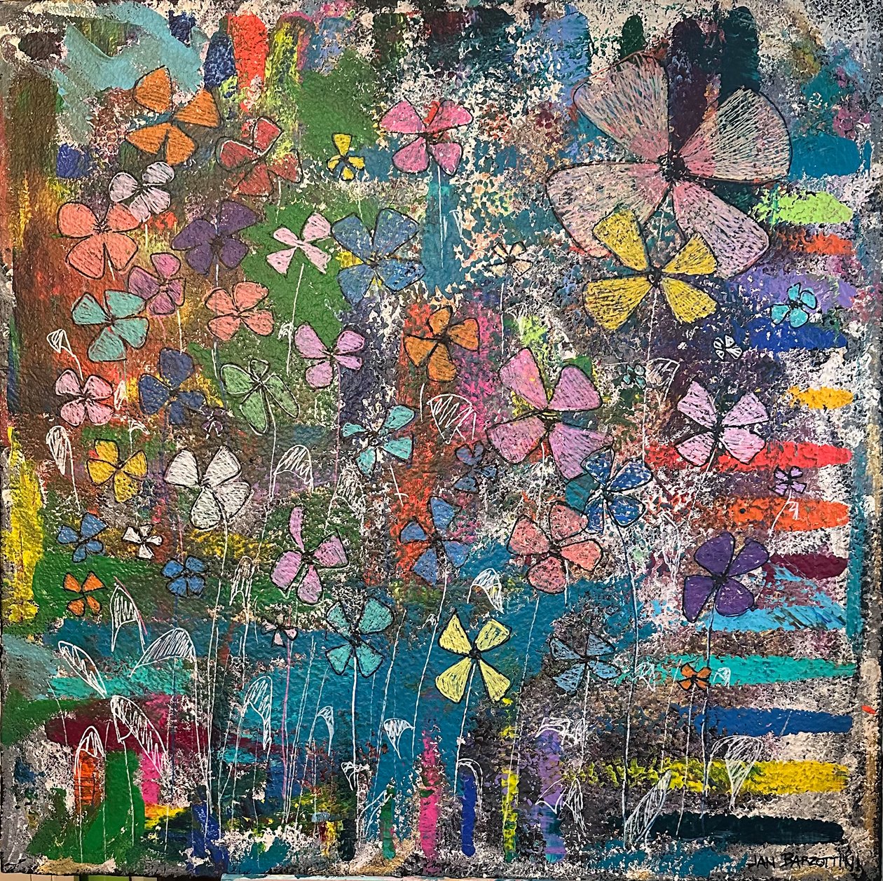 Lost in the Garden, 2020 (akryl på håndlavet papir) af Jan Barzottini
