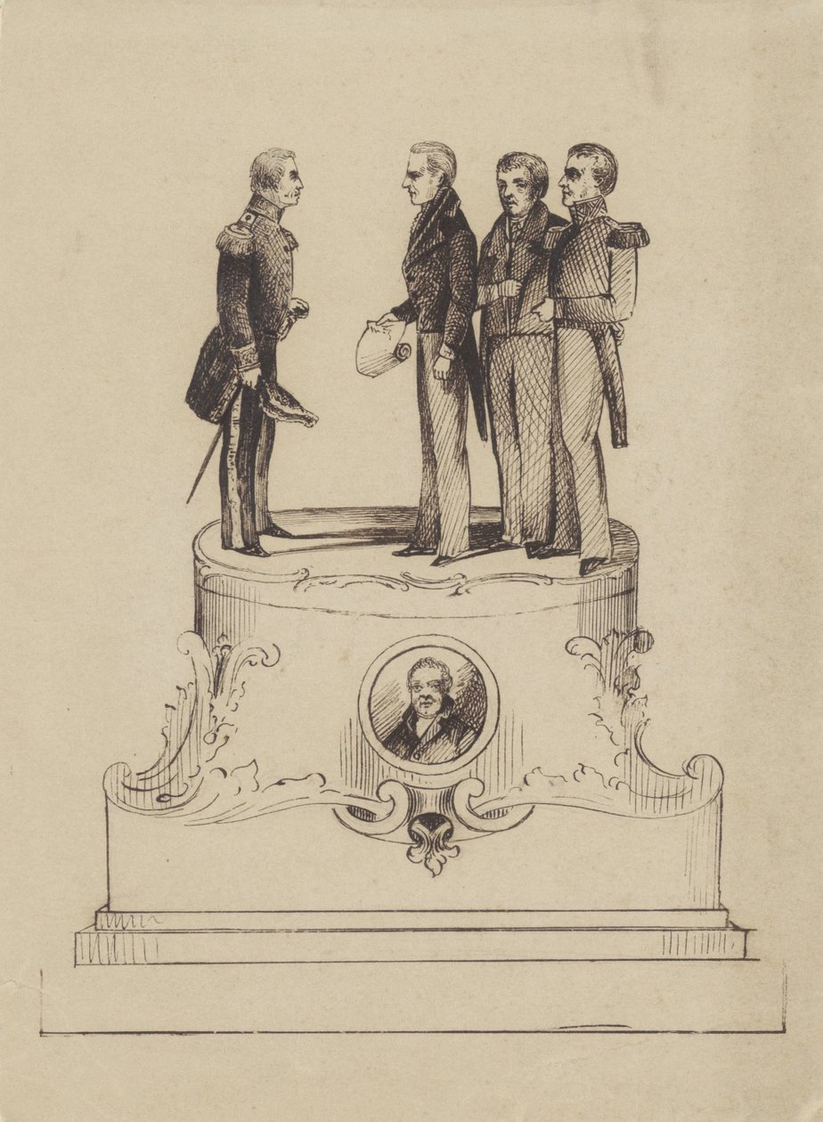 Design til et monument for 50 års uafhængighed fra Kongeriget Holland i 1863 af Jan Bos