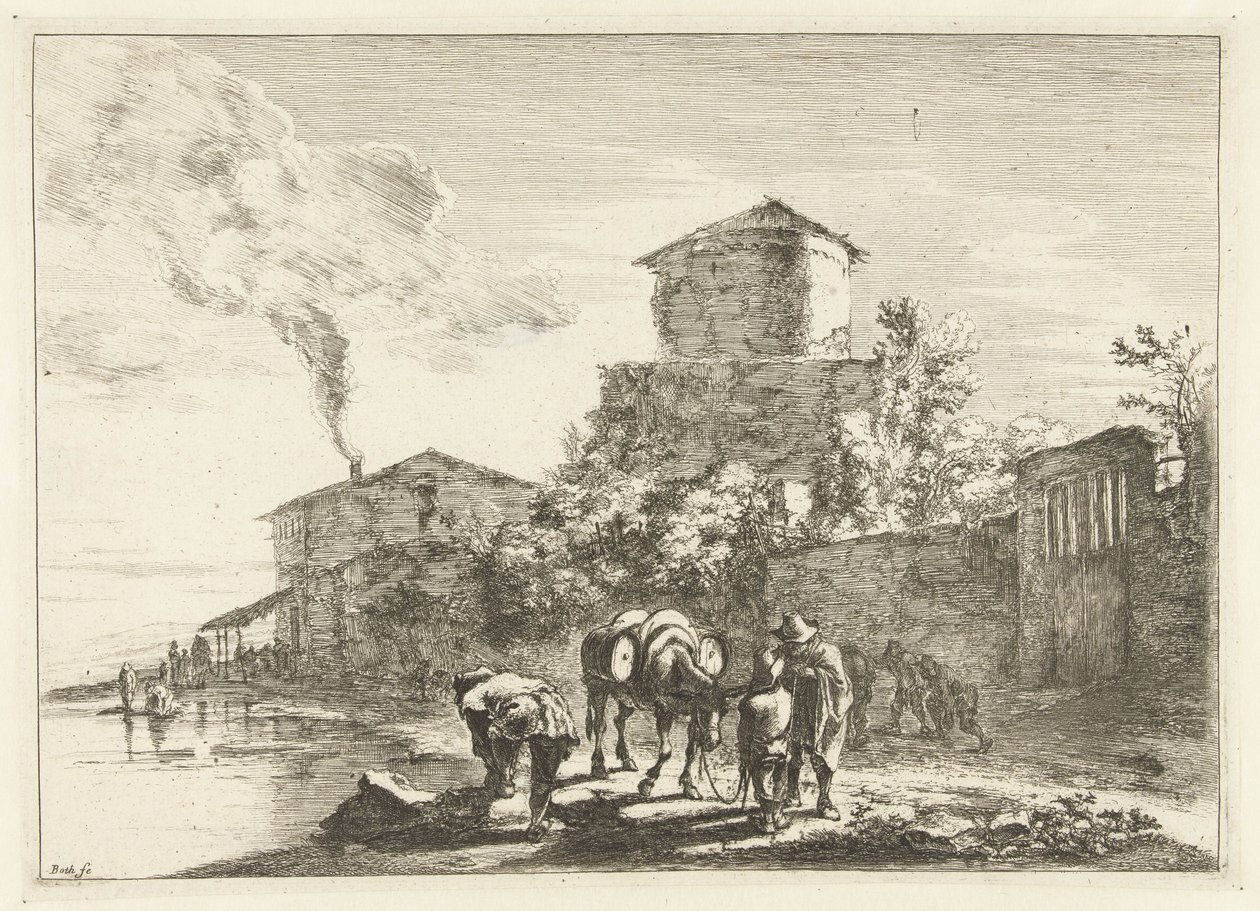 Mænd og et muldyr ved Via Appia Landskaber omkring Rom (serietitel) af Jan Both