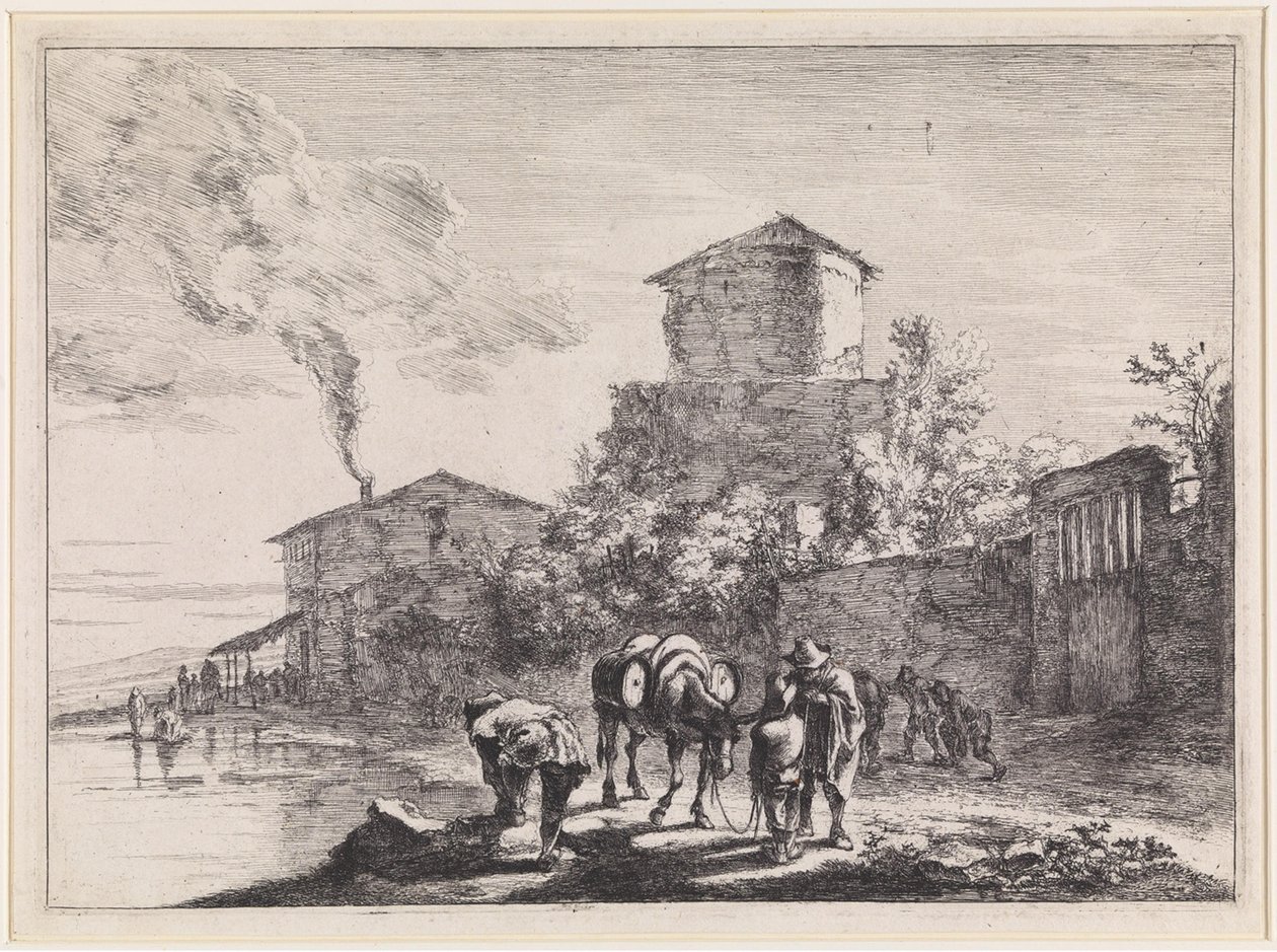 Mænd og et muldyr ved Via Appia af Jan Both