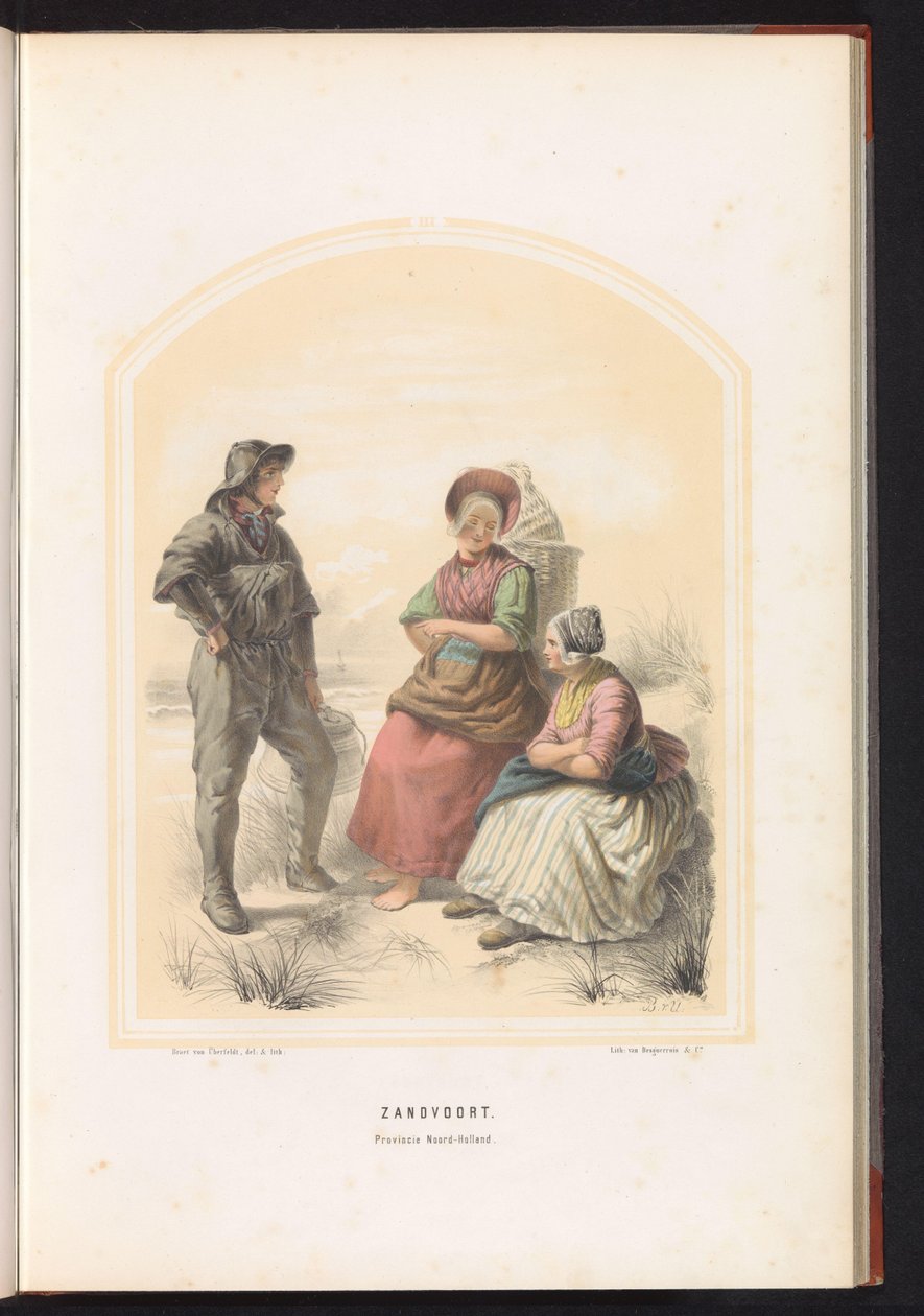 Traditionelt kostume fra Zandvoort i Nordholland, 1857 Zandvoort. Provinsen Nordholland / III (titel på objekt) af Jan Braet von Uberfeldt