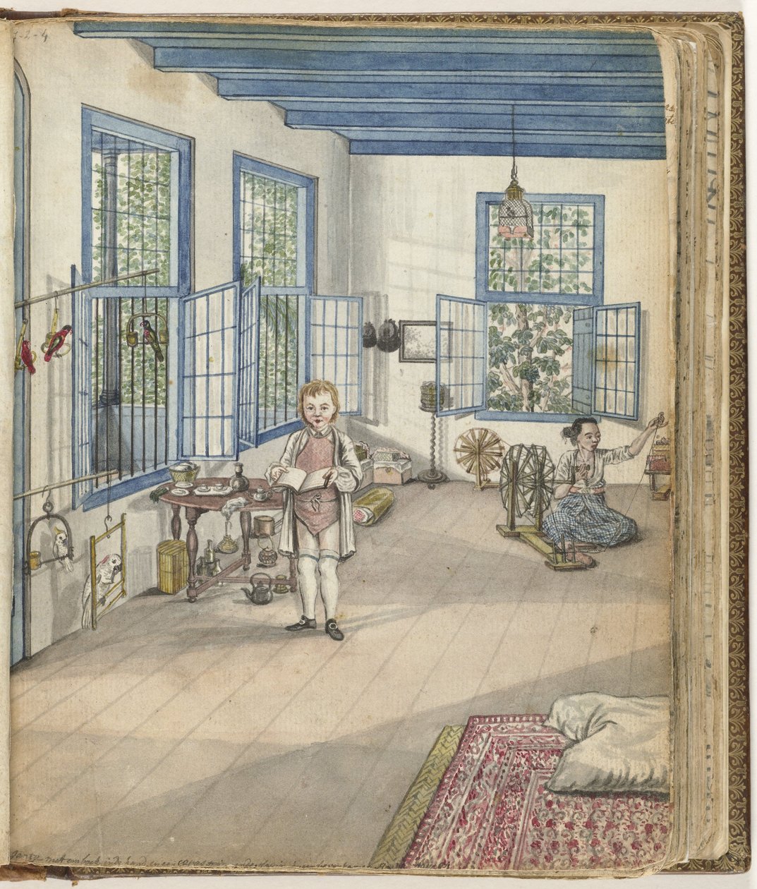 Brandes" søn Johnny og slaven Flora spinding, 1784 af Jan Brandes