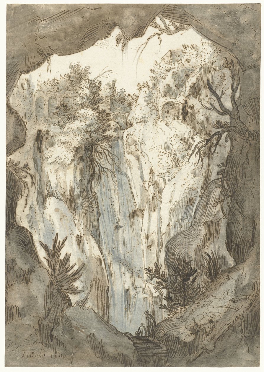 Tivoli vandfald set fra en hule af Jan Brueghel (I) (attributed to)