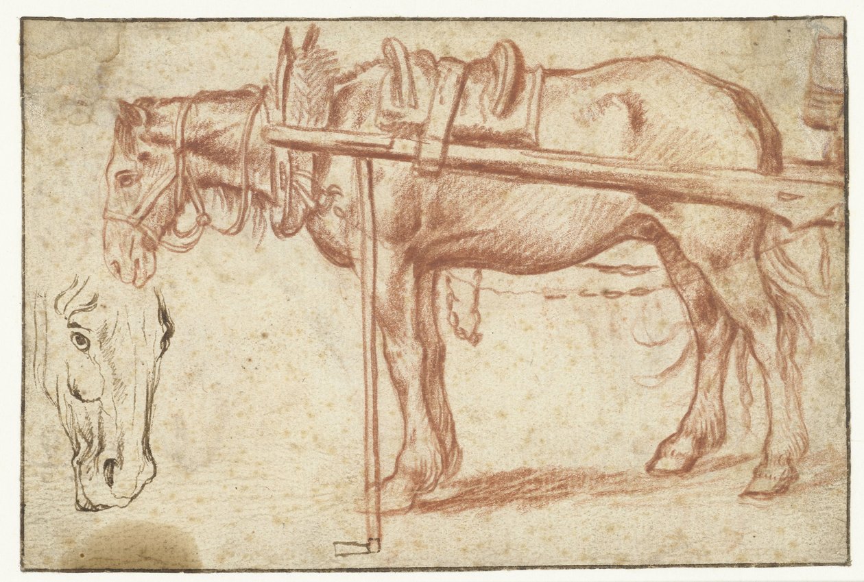 Hest foran en vogn og et hestehoved af Jan Brueghel (I)