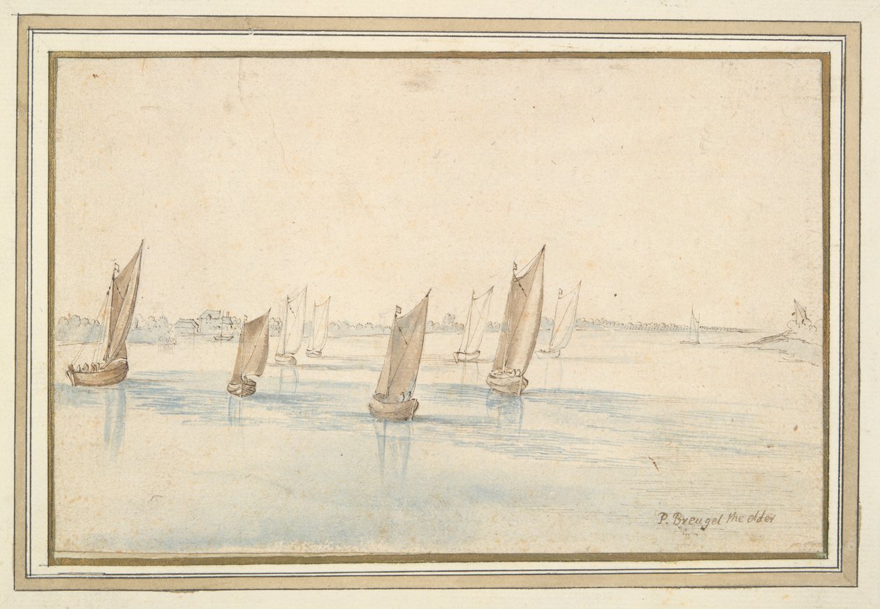 Både, der sejler på en flod, et landsted i det fjerne af Jan Brueghel the Elder