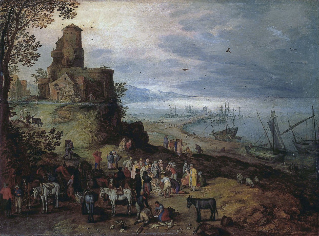 Fiskemarked (kalder på apostlene Peter og Andreas) af Jan Brueghel the Elder
