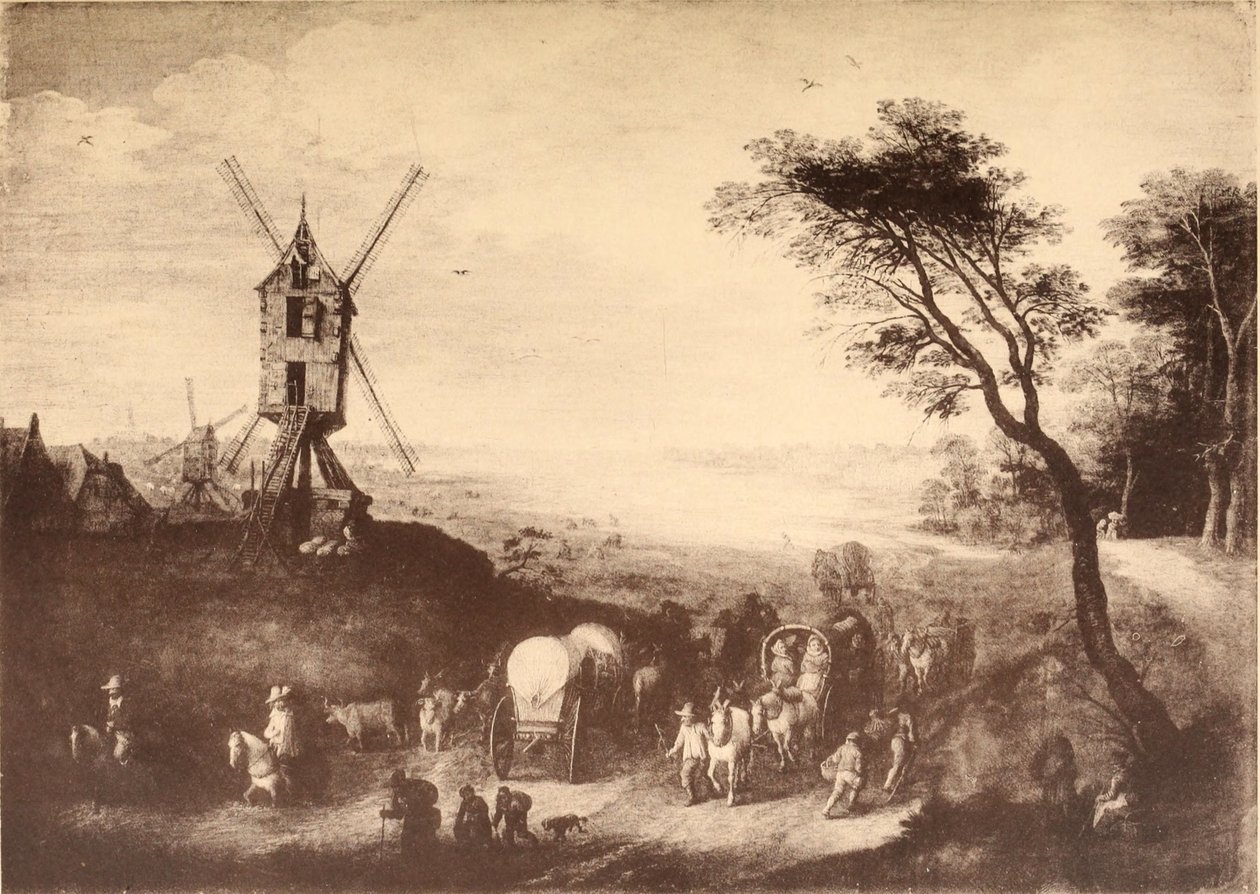 Landskab med vindmølle af Jan Brueghel the Elder