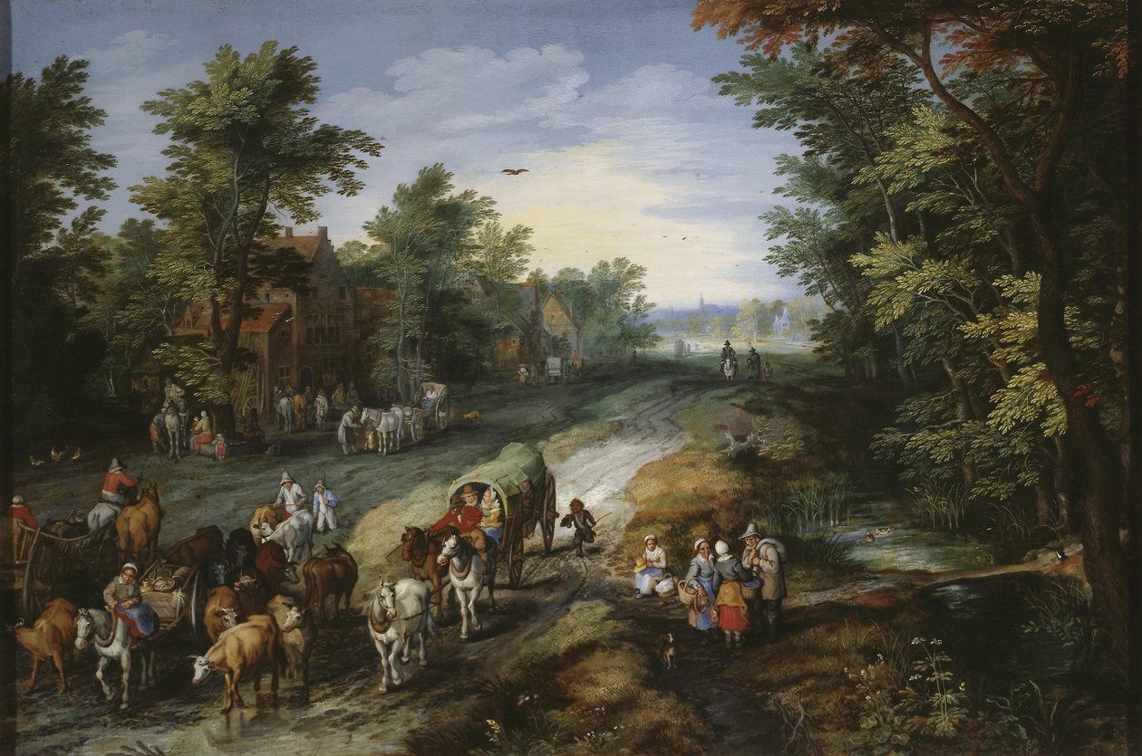 Vej i omegnen af en by af Jan Brueghel the Elder