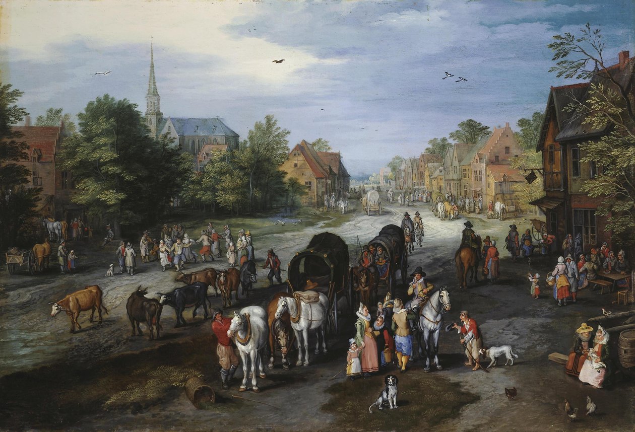 Udsigt over landsbyen Schelle (landsbygade) af Jan Brueghel the Elder
