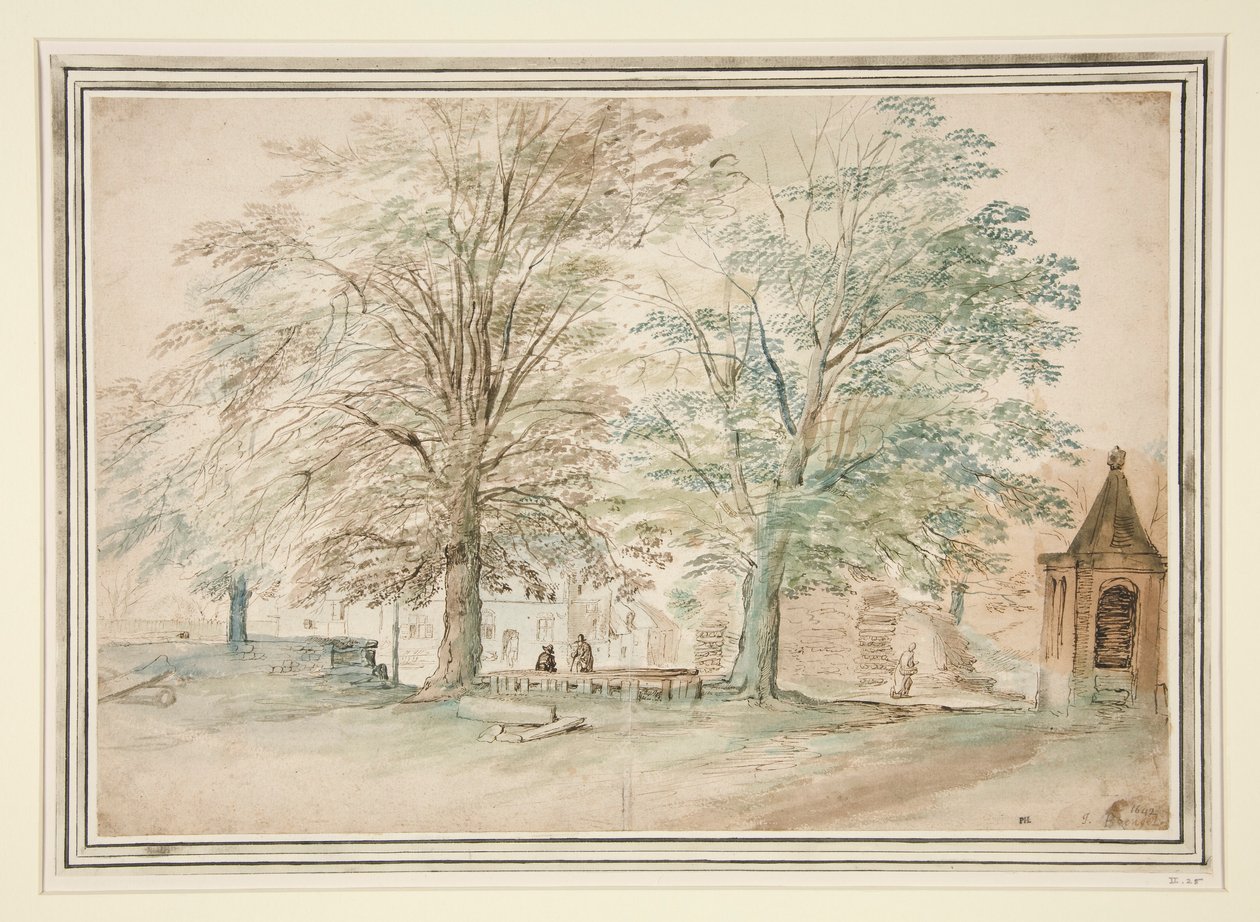 Landsbyens mødested under to gamle træer af Jan Brueghel the Elder