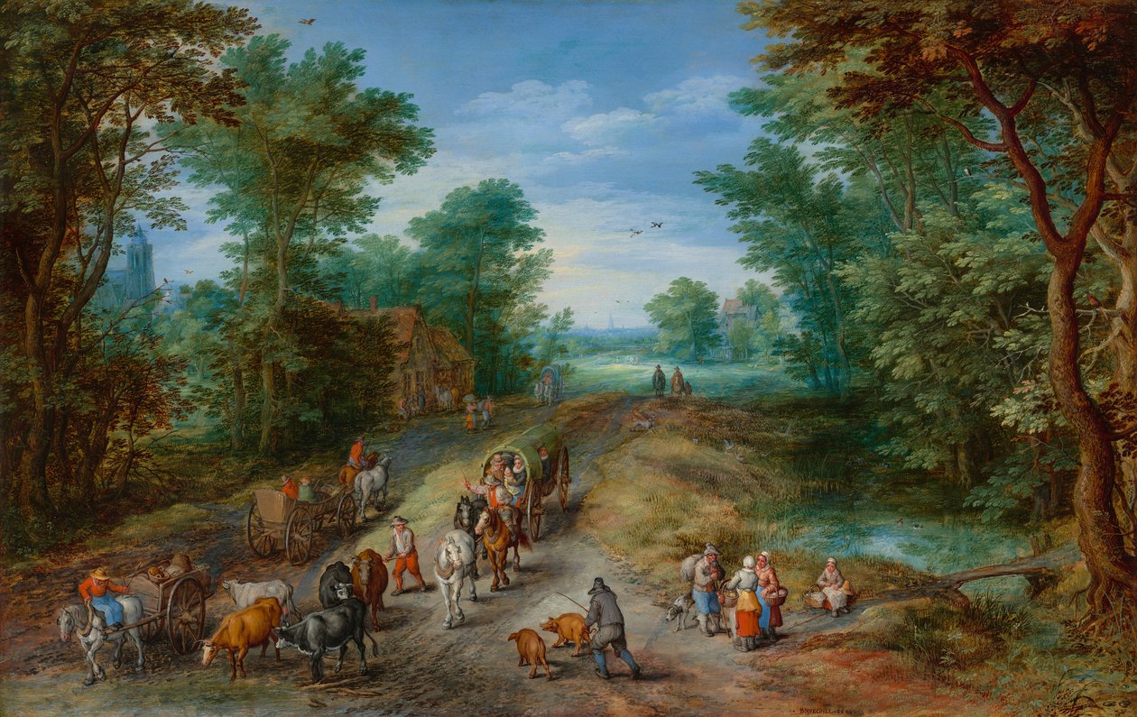 Skovklædt landskab med rejsende af Jan Brueghel the Elder