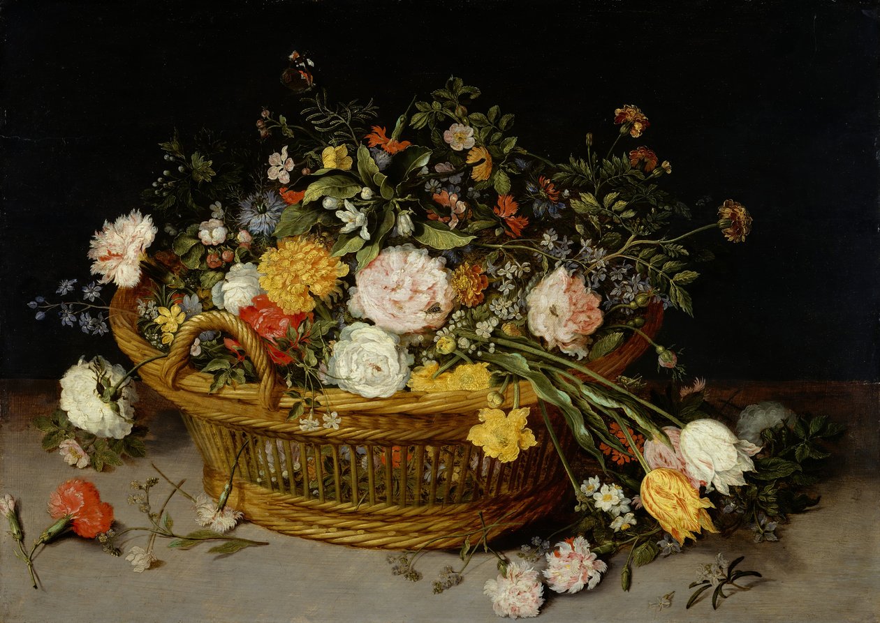A Basket of Flowers, probably 1620s. dani af Jan Brueghel the Younger