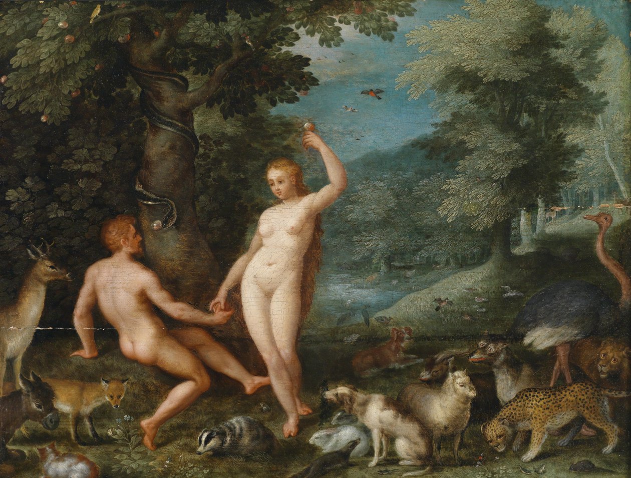 Paradislandskab med Eva fristende Adam af Jan Brueghel the Younger