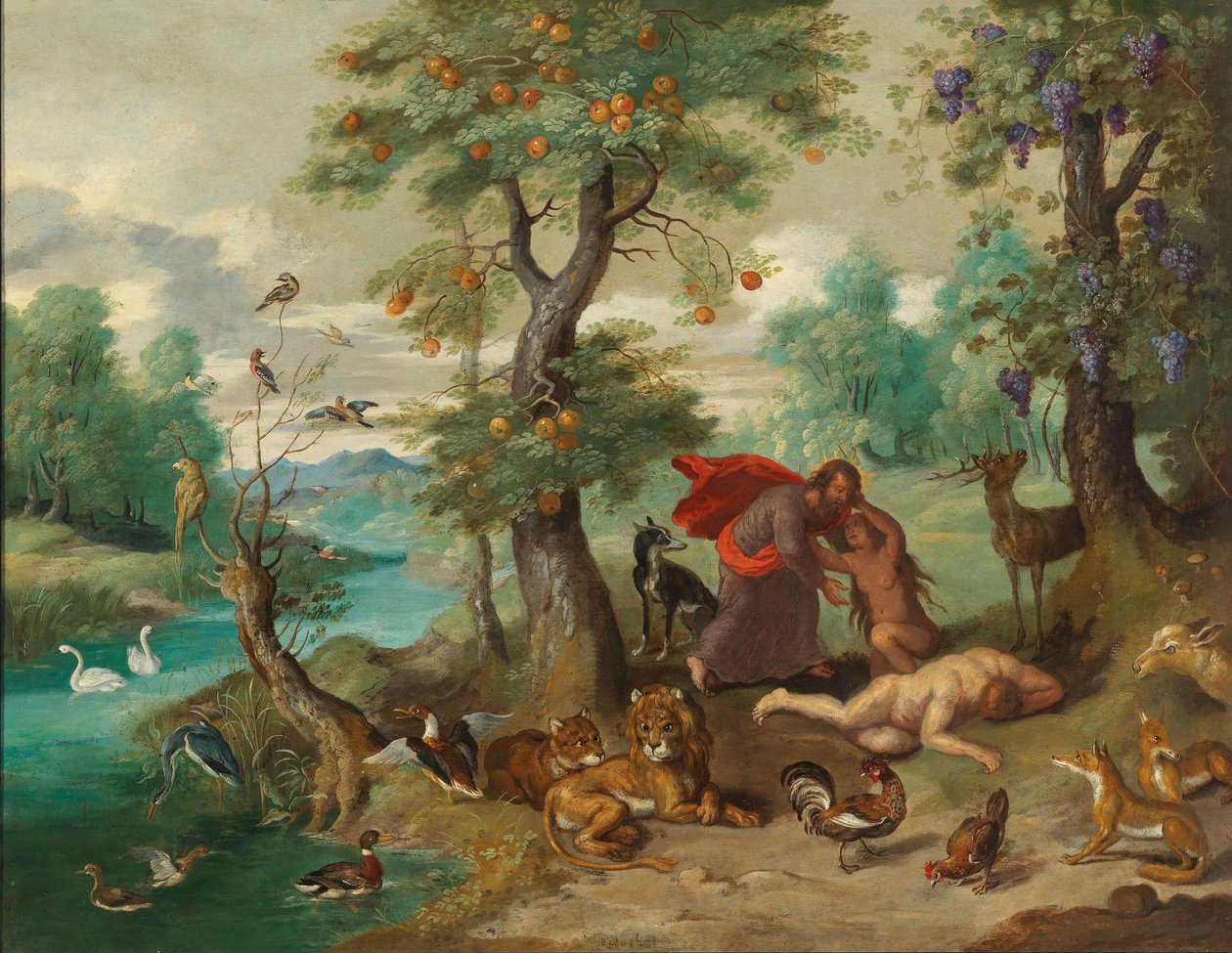 Evas skabelse. af Jan Brueghel the Younger