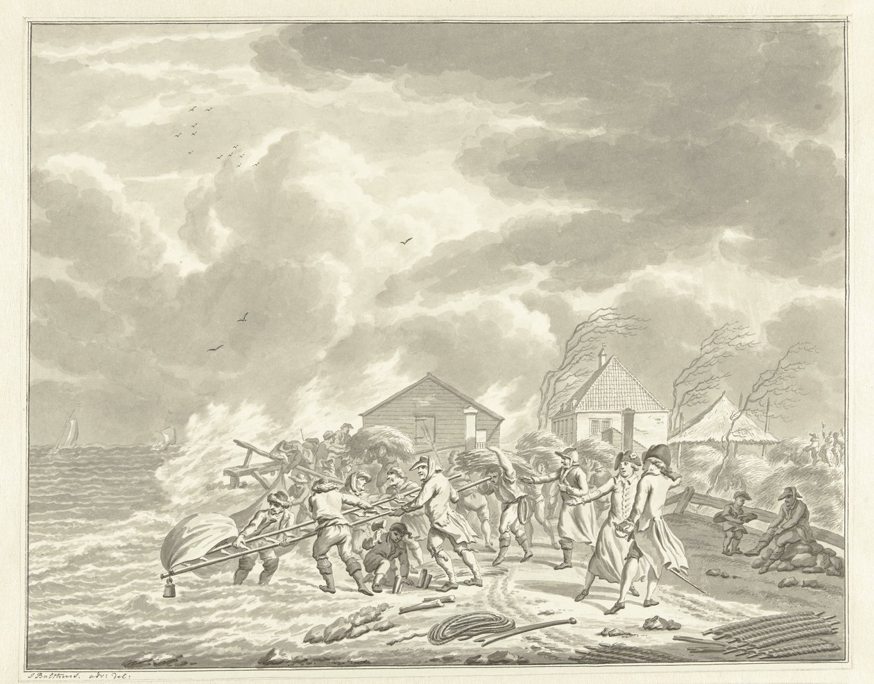 Oversvømmelsen af ​​Diemerzeedijk nær Amsterdam, 1776 af Jan Bulthuis (signed by artist)