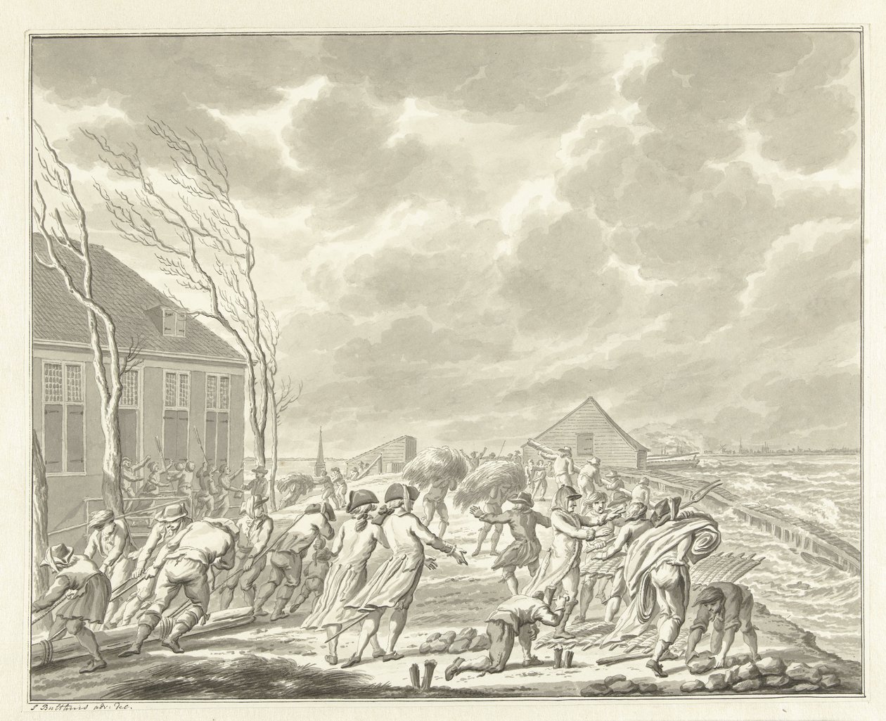 Oversvømmelsen af ​​Diemerzeedijk nær Amsterdam, 1776 af Jan Bulthuis (signed by artist)