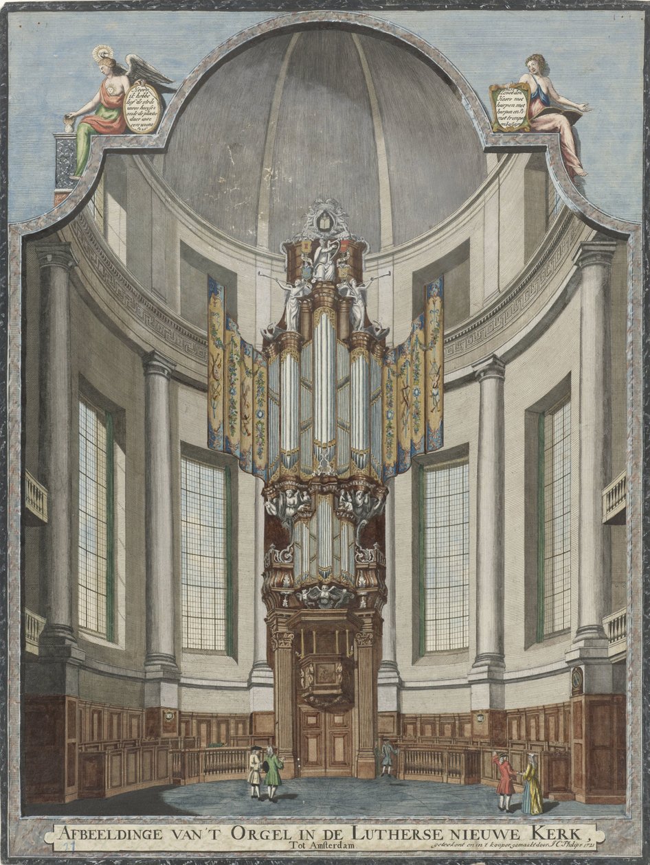 Den nye lutherske kirkes orgel i Amsterdam Billede af orglet i den lutherske Nieuwe Kerk, Tot Amsterdam (titel på objekt) af Jan Caspar Philips