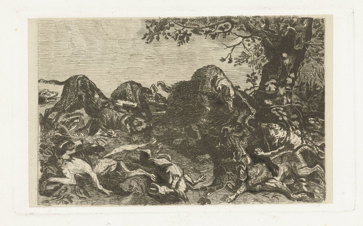 Hundejagt efter et vildsvin af Jan Cassiers