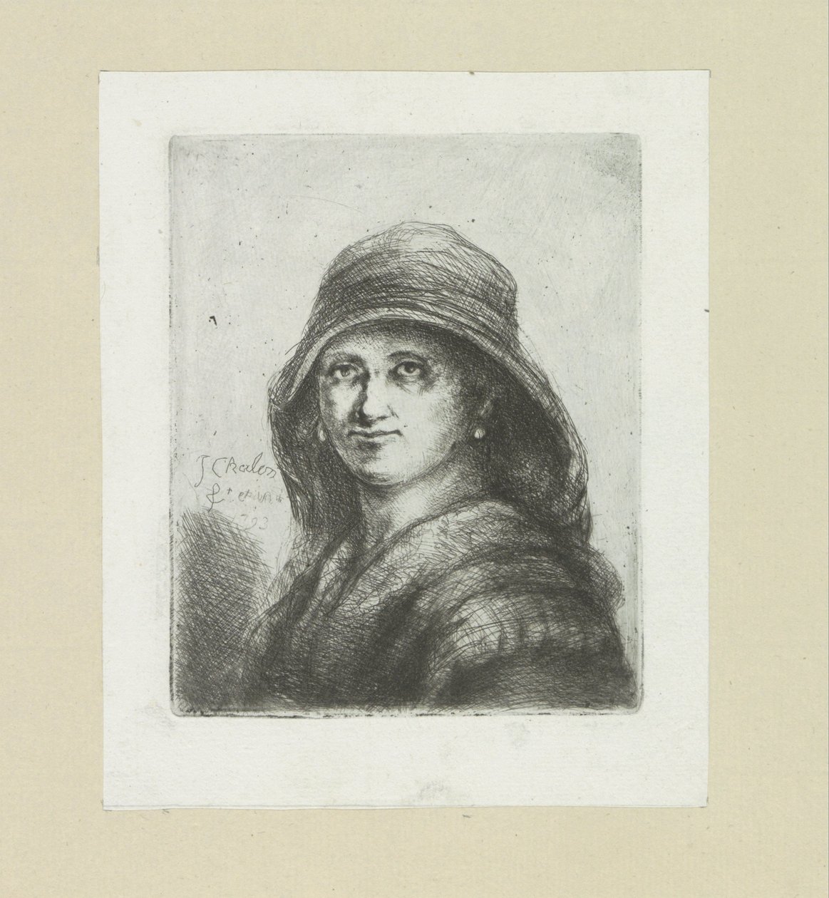 Jonge kvinde sætter hætte The Compleat Work of Etchings af John Chalon / Oeuvre Complette des Eaux Fortes af Jean Chalon (serietitel) af Jan Chalon