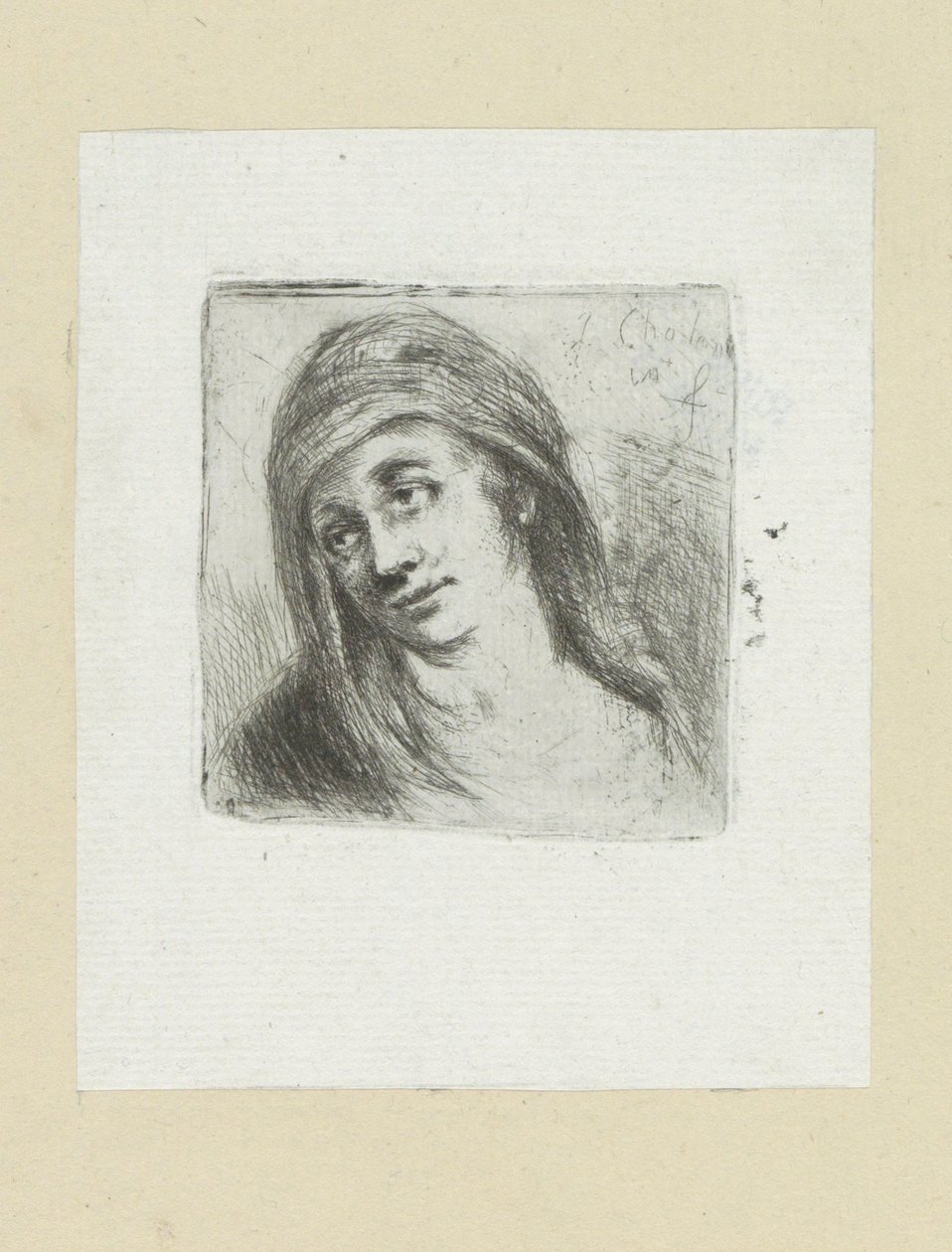 Unge kvinde med hoveddoek The Compleat Work of Etchings af John Chalon / Oeuvre Complette des Eaux Fortes af Jean Chalon (serietitel) af Jan Chalon