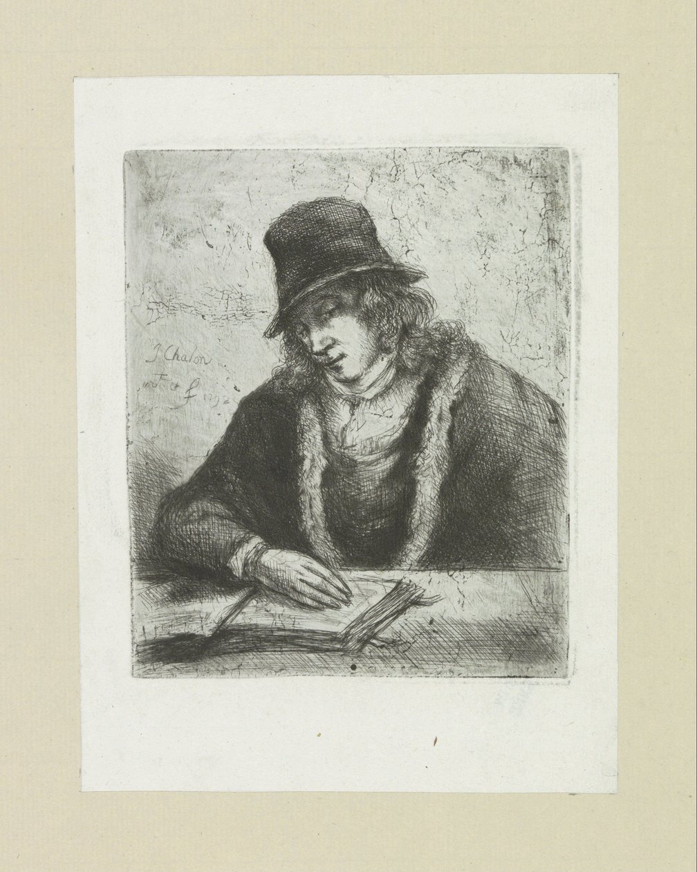 Lezende mand sætter hakkede The Compleat Work of Etchings af John Chalon / Oeuvre Complette des Eaux Fortes af Jean Chalon (serietitel) af Jan Chalon