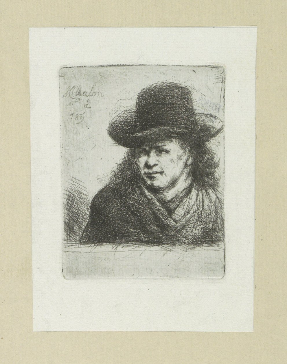 Mand sætter hoed, naar links The Compleat Work of Etchings af John Chalon / Oeuvre Complette des Eaux Fortes af Jean Chalon (serietitel) af Jan Chalon