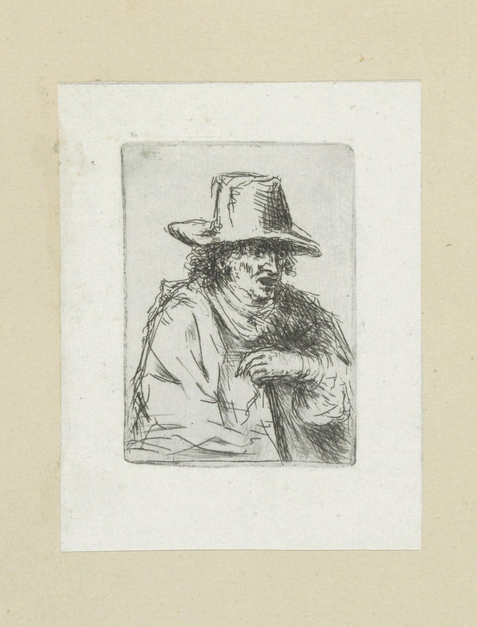 Mand sætter høj hoed i stok The Compleat Work of Etchings af John Chalon / Oeuvre Complette des Eaux Fortes af Jean Chalon (serietitel) af Jan Chalon