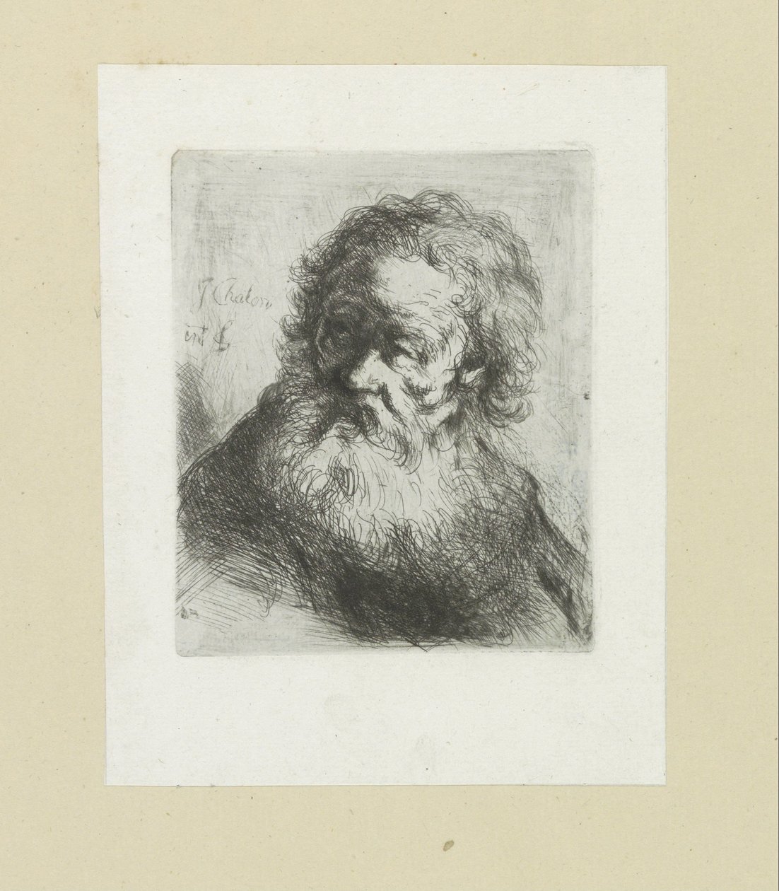 Oude mand sætter baard The Compleat Work of Etchings af John Chalon / Oeuvre Complette des Eaux Fortes af Jean Chalon (serietitel) af Jan Chalon