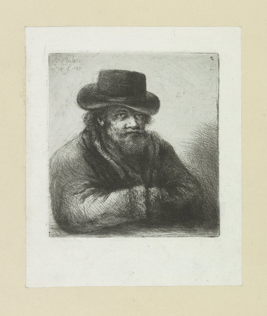 Oude mand satte baard i hoed The Compleat Work of Etchings af John Chalon / Oeuvre Complette des Eaux Fortes af Jean Chalon (serietitel) af Jan Chalon