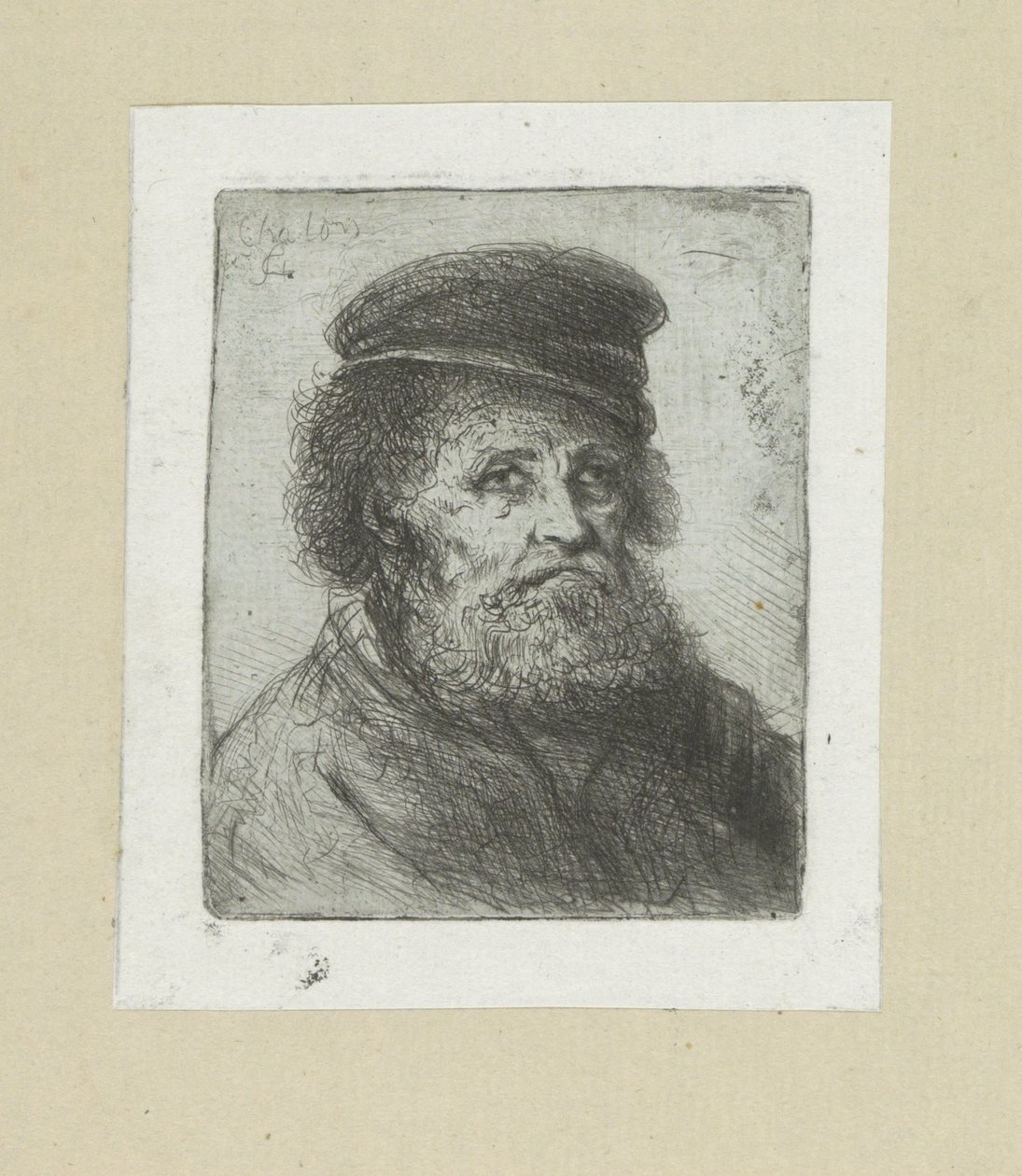 Oude mand sætter baard i prut The Compleat Work of Etchings af John Chalon / Oeuvre Complette des Eaux Fortes af Jean Chalon (serietitel) af Jan Chalon