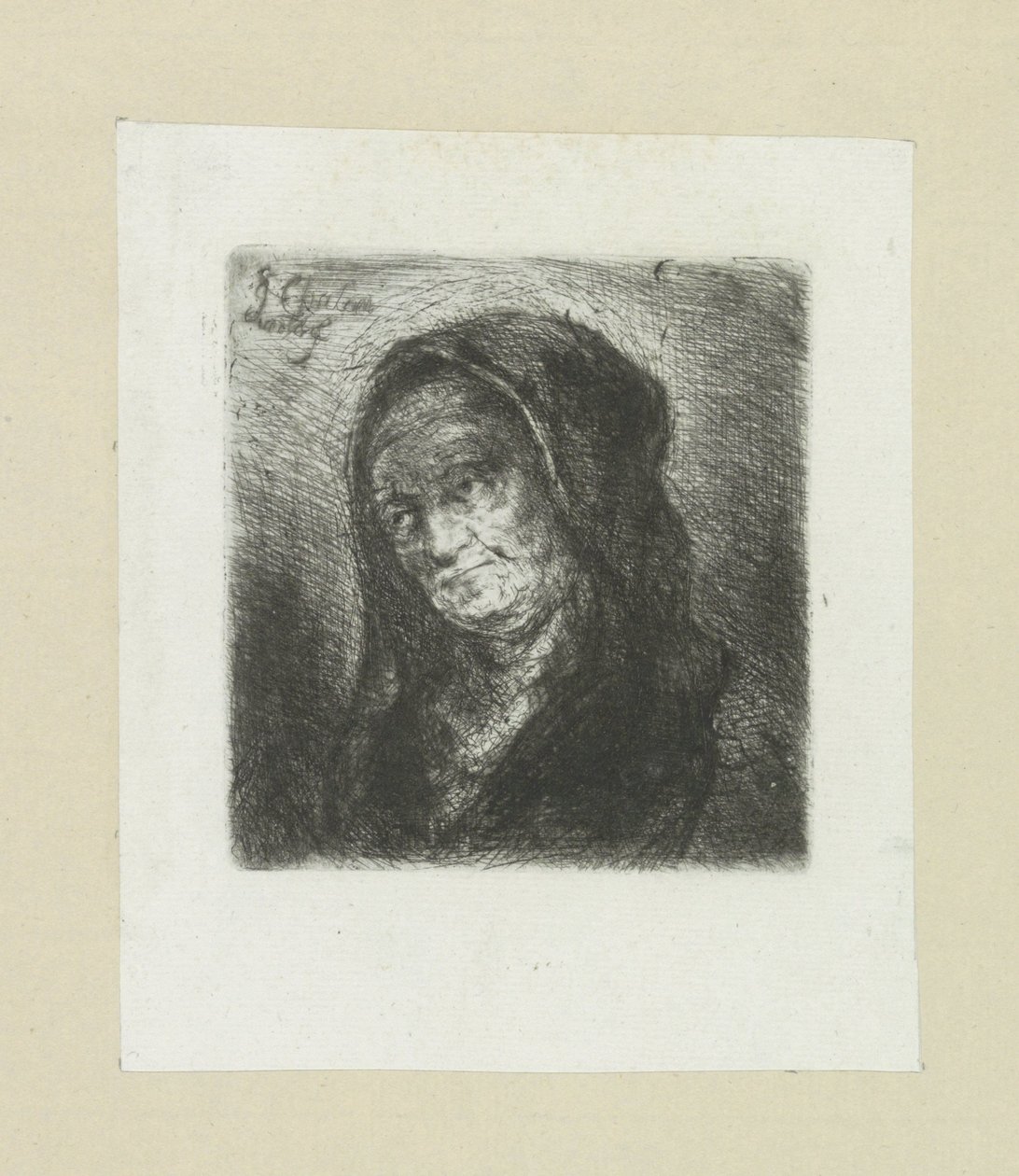 Oude kvinde met zwarte sluier The Compleat Work of Etchings af John Chalon / Oeuvre Complette des Eaux Fortes af Jean Chalon (serietitel) af Jan Chalon