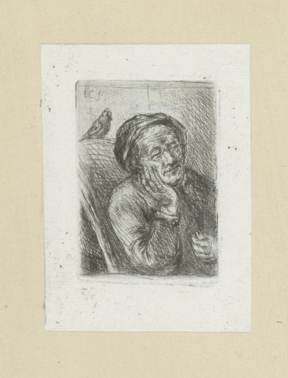 Slapende oude man met vogel The Compleat Work of Etchings af John Chalon / Oeuvre Complette des Eaux Fortes af Jean Chalon (serietitel) af Jan Chalon