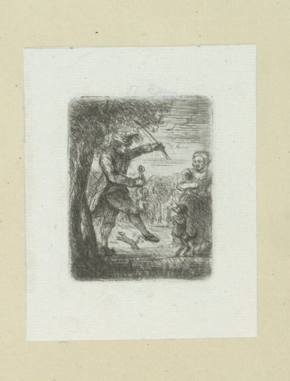 Straatmuzikant sætter voldtægt i dans hond The Compleat Work of Etchings af John Chalon / Oeuvre Complette des Eaux Fortes af Jean Chalon (serietitel) af Jan Chalon