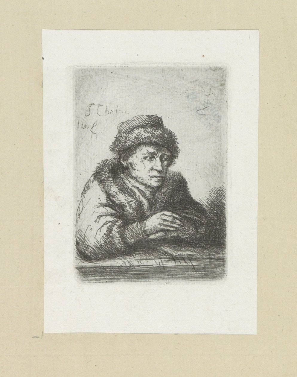 Volwassen man aan een tafel, i bontmantel The Compleat Work of Etchings af John Chalon / Oeuvre Complette des Eaux Fortes af Jean Chalon (serietitel) af Jan Chalon