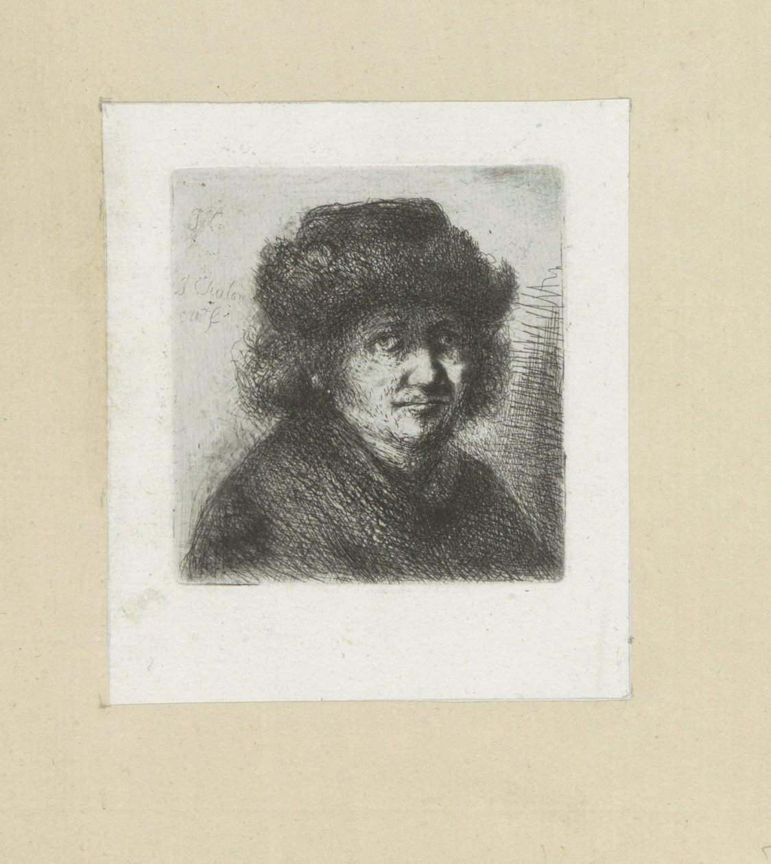 Volwassen mand sætter hoed The Compleat Work of Etchings af John Chalon / Oeuvre Complette des Eaux Fortes af Jean Chalon (serietitel) af Jan Chalon