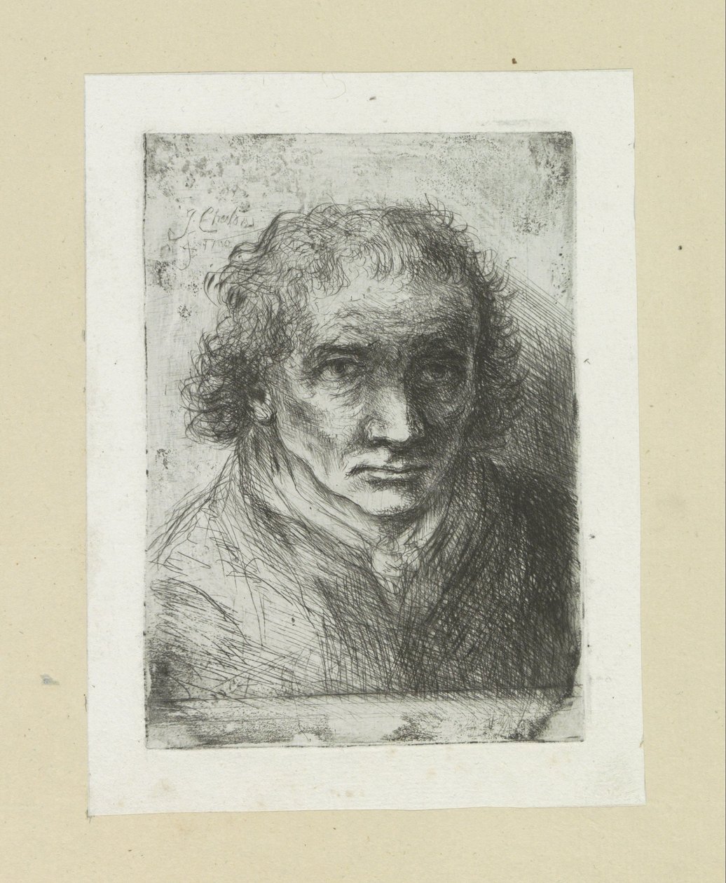Volwassen mand sætter sjaal The Compleat Work of Etchings af John Chalon / Oeuvre Complette des Eaux Fortes af Jean Chalon (serietitel) af Jan Chalon