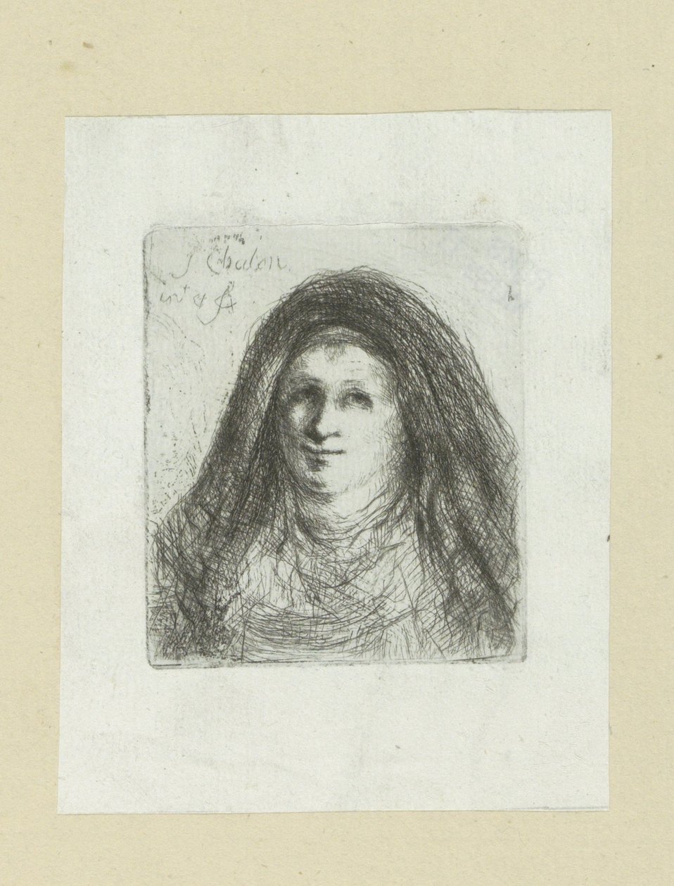 Voksen kvinde med tørklæde The Compleat Work of Etchings af John Chalon / Oeuvre Complette des Eaux Fortes af Jean Chalon (serietitel) af Jan Chalon