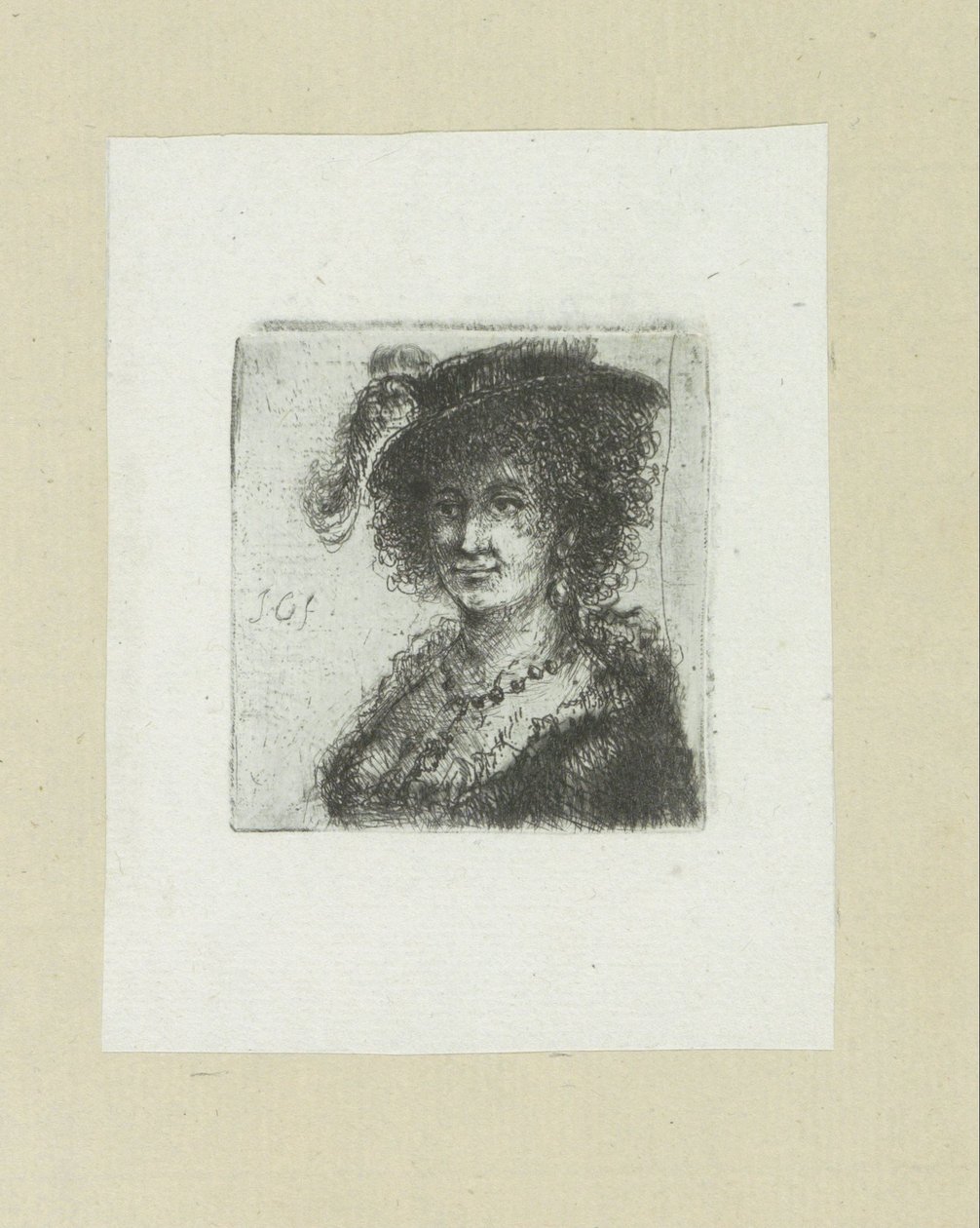 Vrouw met hoed met veer The Compleat Work of Etchings af John Chalon / Oeuvre Complette des Eaux Fortes af Jean Chalon (serietitel) af Jan Chalon