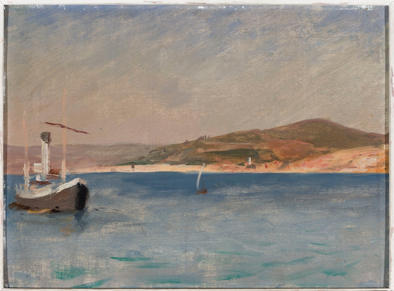 Havet med et skib ved kysten. Fra rejsen til Konstantinopel af Jan Ciągliński