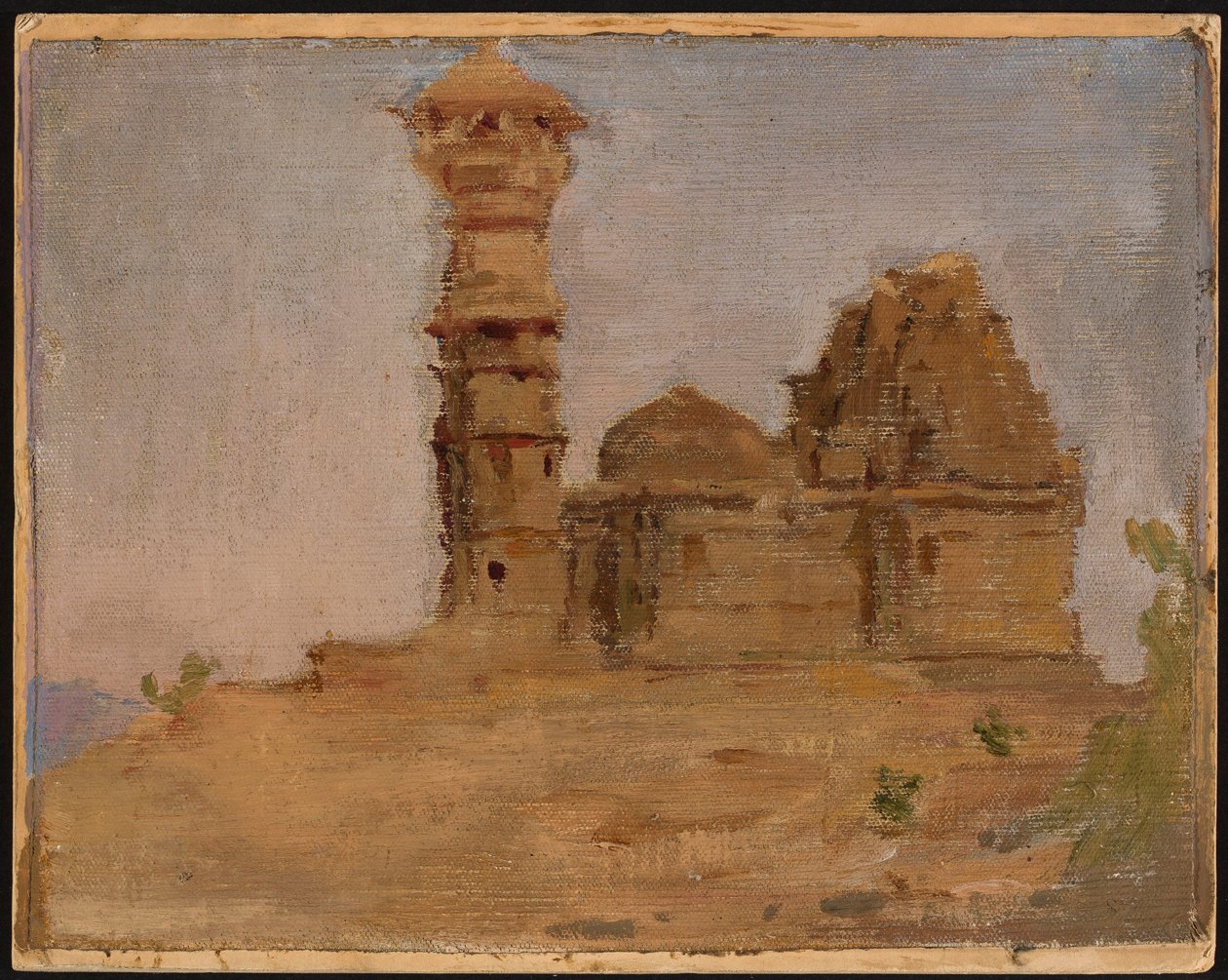 Forladt antikt tempel i Chittorgarh. Fra en rejse til Indien af Jan Ciągliński